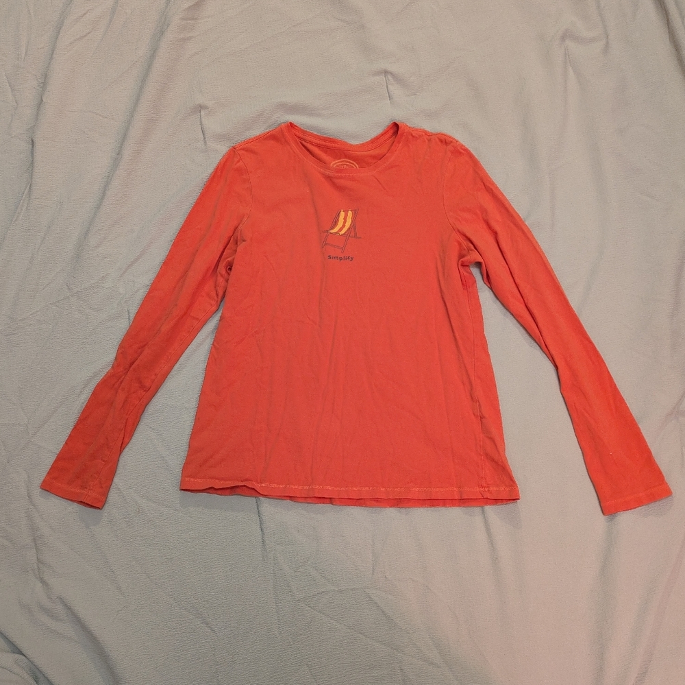 Life Is Good Long Sleeved Shirt Women's Simplify with Lawn Chair Bright Orange